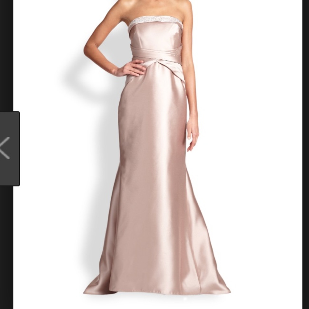 Badgley Mischka strapless beaded-trim column gown